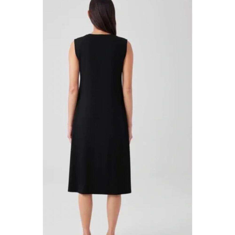 NEW Eileen Fisher Midi Dress Black Jersey Knit Tencel V-Neck Sleeveless 3X - Picture 3 of 4